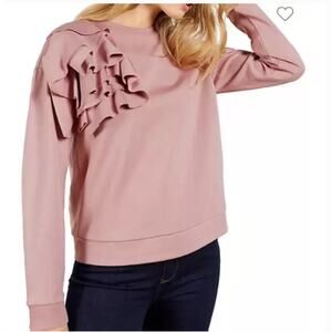 Ted Baker Pink Ruffled Crewneck Sweatshirt Sz 2